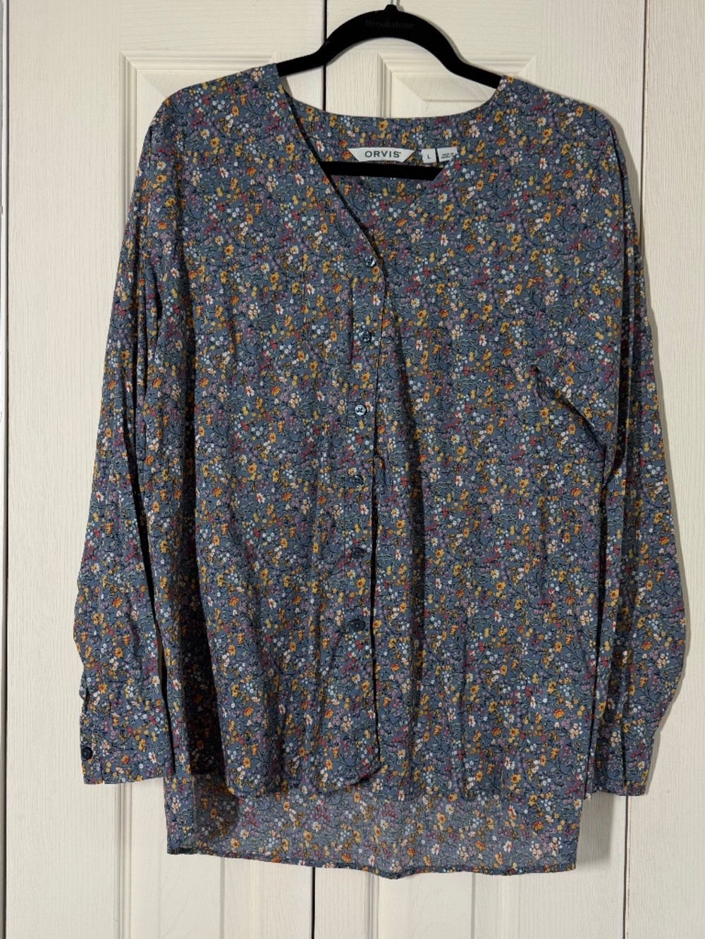 Orvis Floral Cotton Long Sleeve Top Size Large